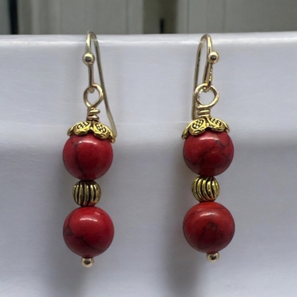 Hand-crafted Rich Red Dangling Earrings - Picture 4 of 4
